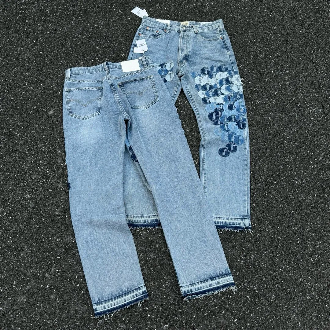 -Size upper body P286#G77 GALLERY DEPT.G letter patch pudding 5001 denim washed and distressed spliced jeans -Original purchase and pattern making to truly restore the ultimate vintage texture -Original hardware accessories, washed and other elevators, QR code analysis are all purchased from the original factory, high degree of restoration, you are welcome to compare with a certain product~ -Three-dimensional version Loose and comfortable, not picky about the figure, taller and slimmer, factory Seiko, original factory quality control, same style for men and women, can be matched with couples Versatile recommendation: must-have jeans for all seasons Color: blue Size: S-XXL (28-36)